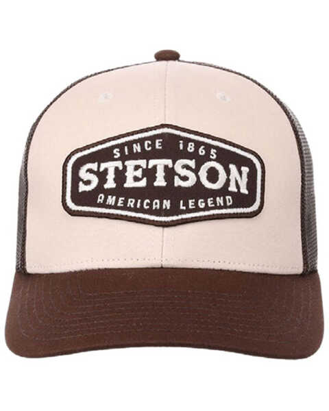 Stetson Men's Embroidered Logo Patch Trucker Cap , Brown, hi-res
