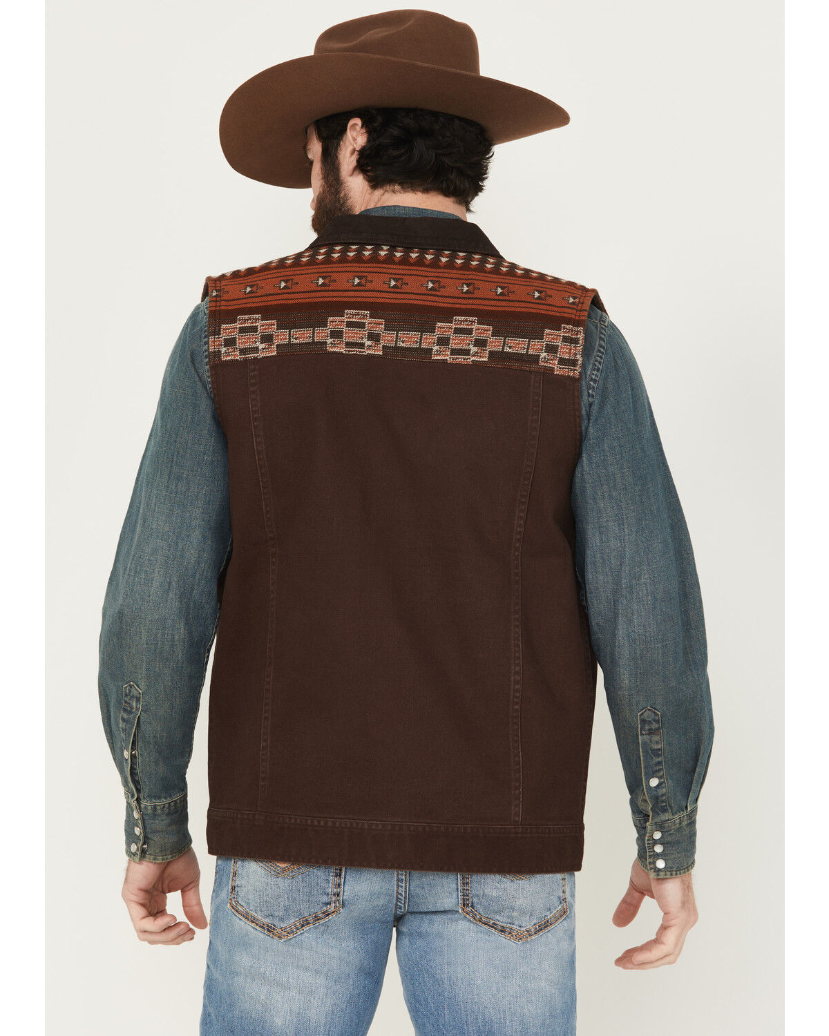 Image #4 - Cody James Men's Iroquois Southwestern Trucker Vest, Brown, hi-res