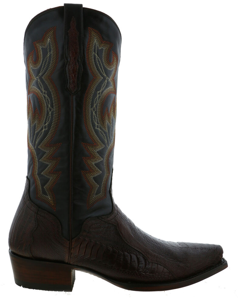 El Dorado Men's Ostrich Leg Western Boots - Snip Toe, Chocolate, hi-res