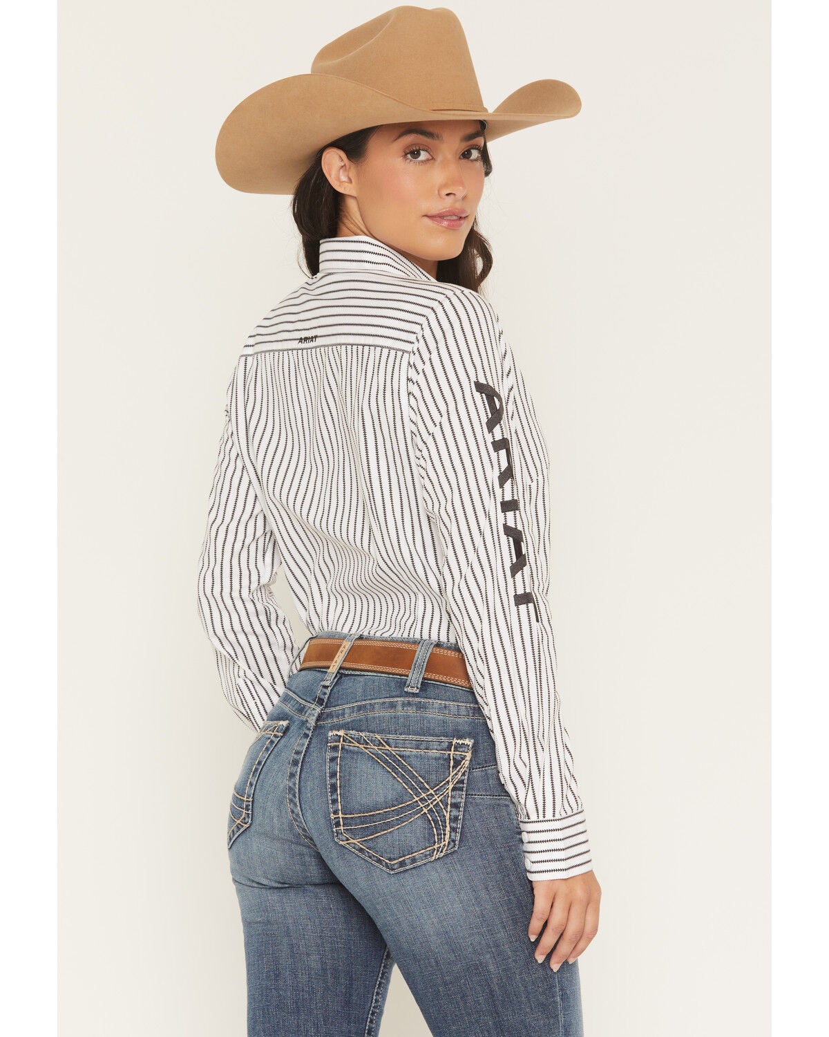 Image #4 - Ariat Women's Team Striped Long Sleeve Button-Down Stretch Western Shirt, Black/white, hi-res