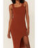 Image #3 - Shyanne Women's Ribbed Sweater Knit Midi Bodycon Dress, Rust Copper, hi-res