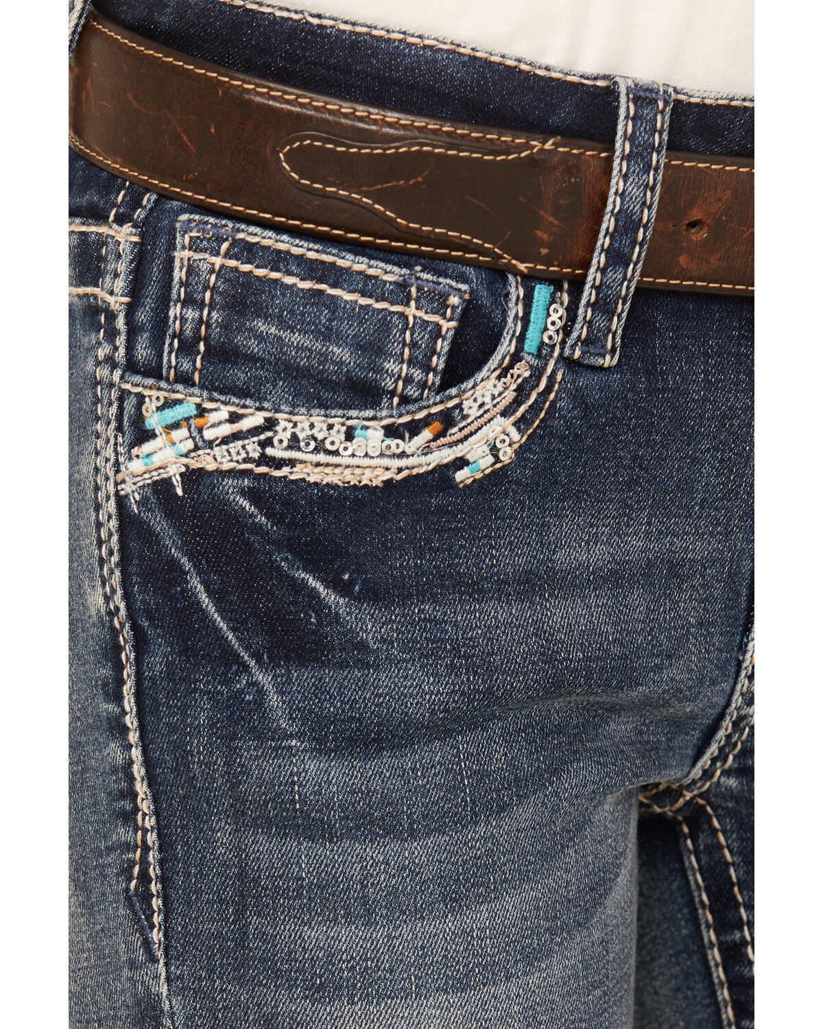 Image #4 - Grace in LA Girls' Medium Wash Mid Rise Southwestern Bootcut Jeans, Medium Wash, hi-res