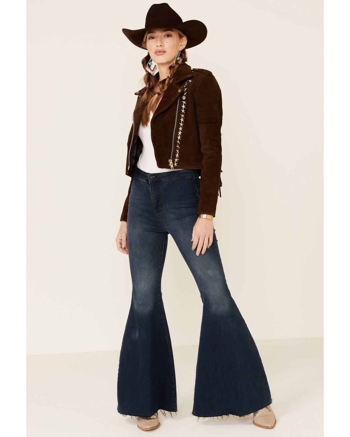 Image #2 - Understated Leather Women's Tan Paris Texas Star Studded Jacket , , hi-res