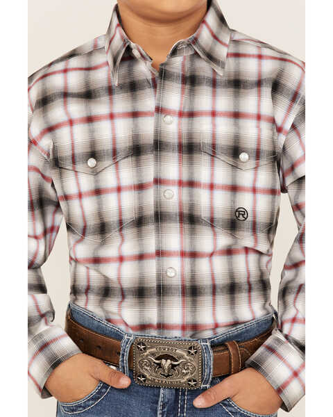 Image #3 - Roper Boys' Amarillo Plaid Print Long Sleeve Western Pearl Snap Shirt, Black, hi-res