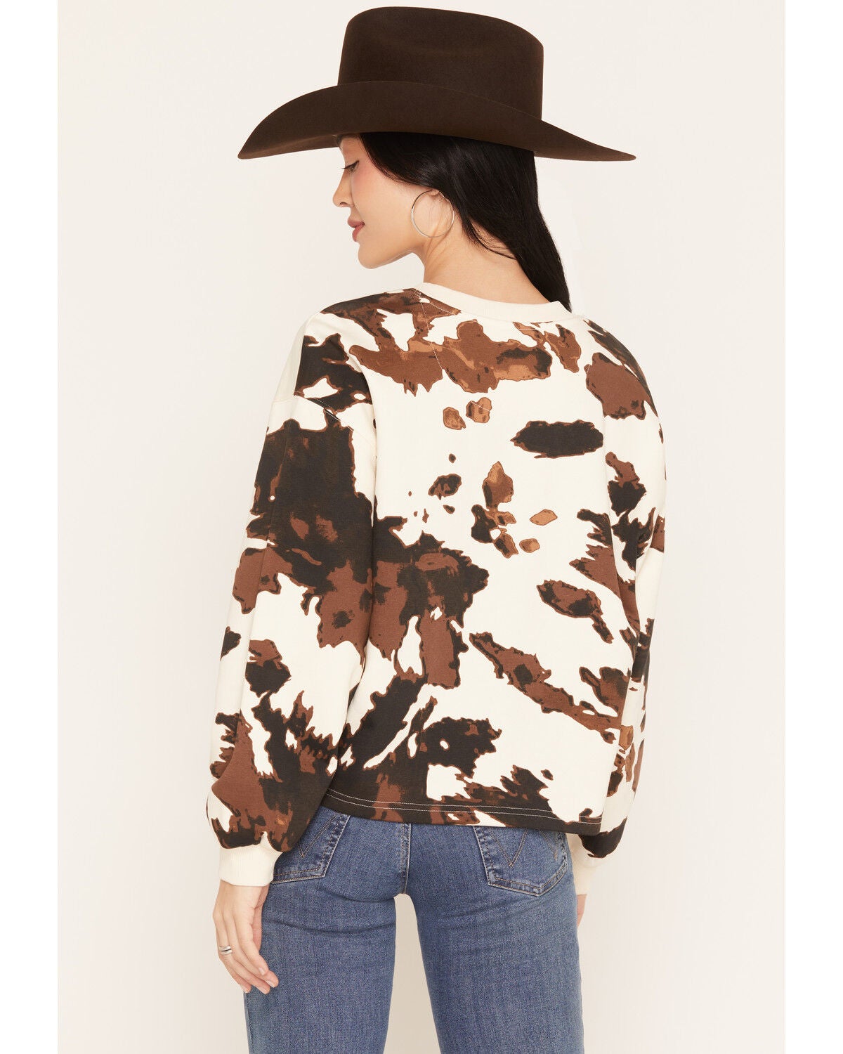 Image #4 - Wrangler Women's Cow Print Crew Neck Sweatshirt, Cream, hi-res