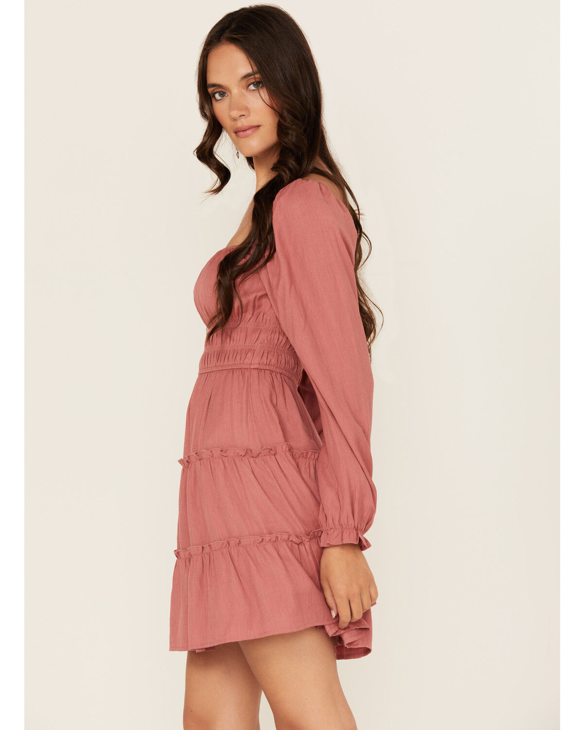 Image #2 - Ash & Violet Women's Solid Long Sleeve Mini Dress, Pink, hi-res