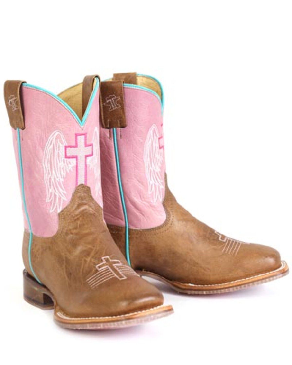 Image #1 - Tin Haul Girls' Angel Wings Western Boots - Broad Square Toe, Brown, hi-res