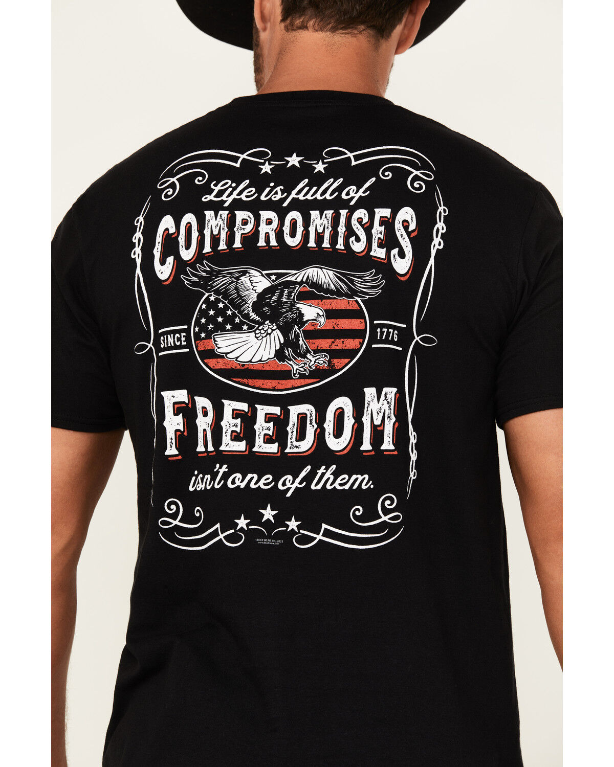 Image #4 - Buckwear Men's Freedom Label Short Sleeve Graphic T-Shirt, Black, hi-res