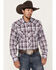 Image #1 - Roper Men's KC Plaid Print Long Sleeve Western Pearl Snap Shirt, Wine, hi-res
