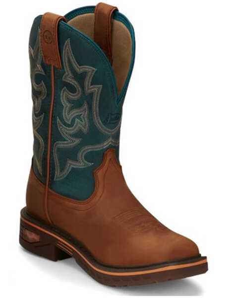 Image #1 - Justin Men's Resistor Western Work Boots - Soft Toe, Brown, hi-res