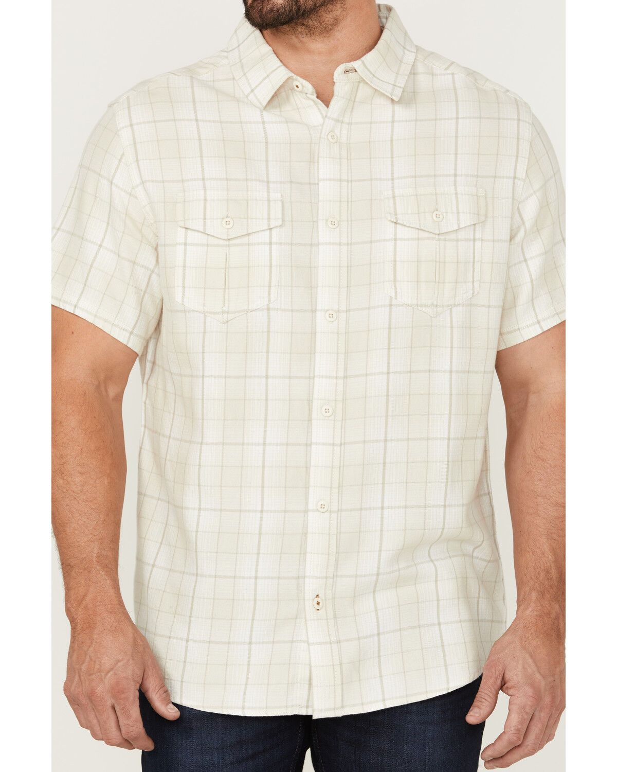 Image #3 - Brothers and Sons Men's Large Plaid Short Sleeve Button Down Western Shirt, Cream, hi-res