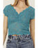Image #3 - Shyanne Women's Flutter Sleeve Lace Crop Top, Medium Blue, hi-res