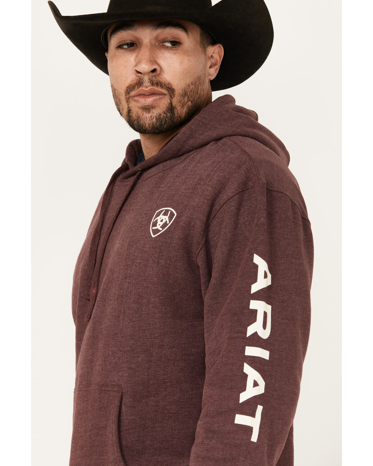 Image #2 - Ariat Men's Logo Sleeve Hooded Sweatshirt, Maroon, hi-res