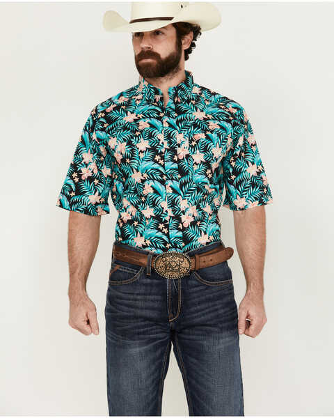 Ariat Men's Jillian Hawaiian Floral Print Short Sleeve Button-Down Western Shirt , Black, hi-res