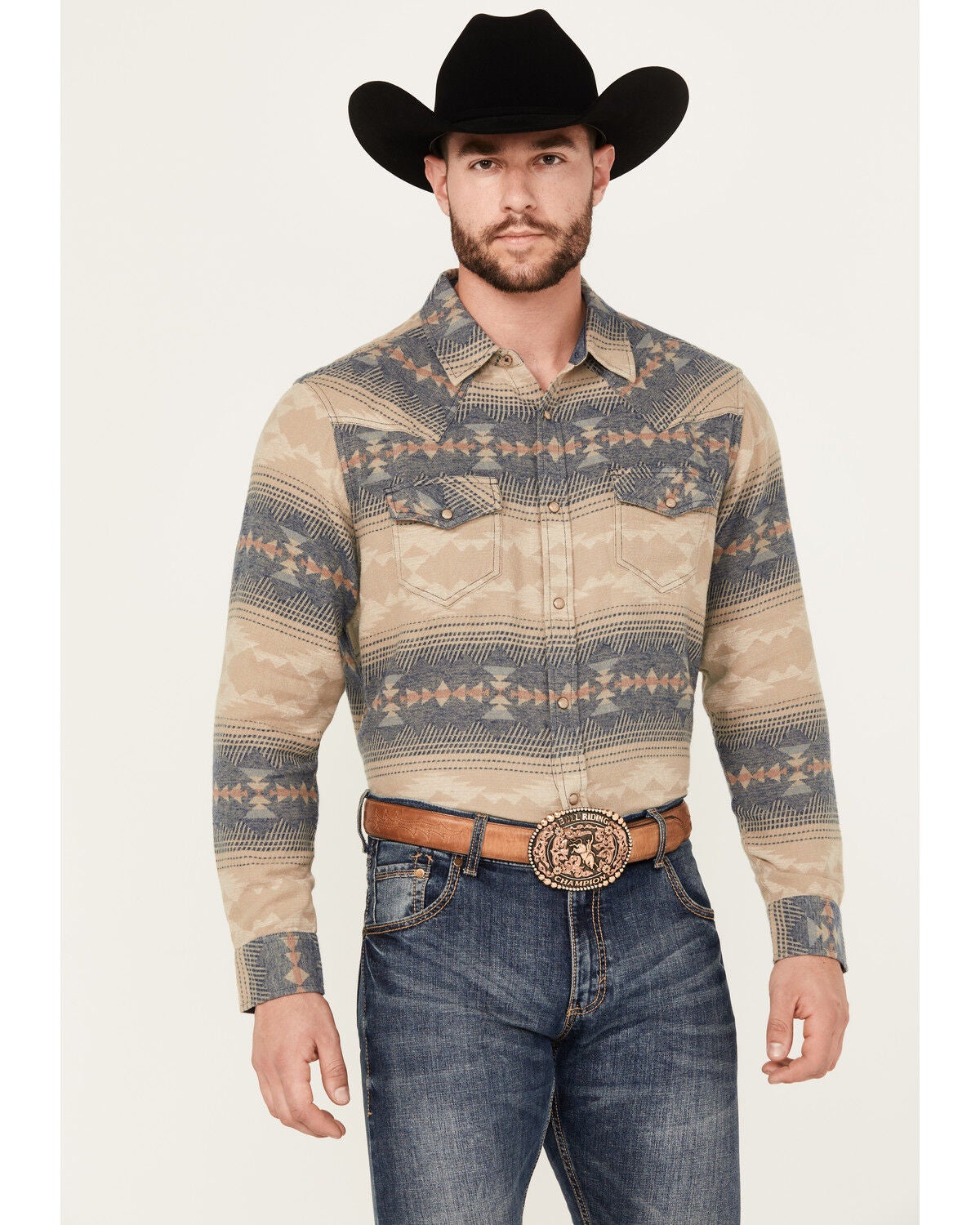 Image #1 - Cody James Men's Arrow Bear Southwestern Print Long Sleeve Snap Western Shirt - Tall, Tan, hi-res