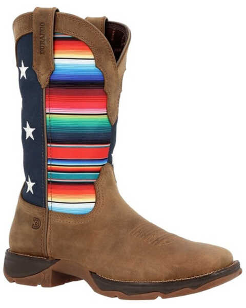 Image #1 - Durango Women's Lady Rebel™ American Flag Serape Work Boots - Square Toe, Brown, hi-res