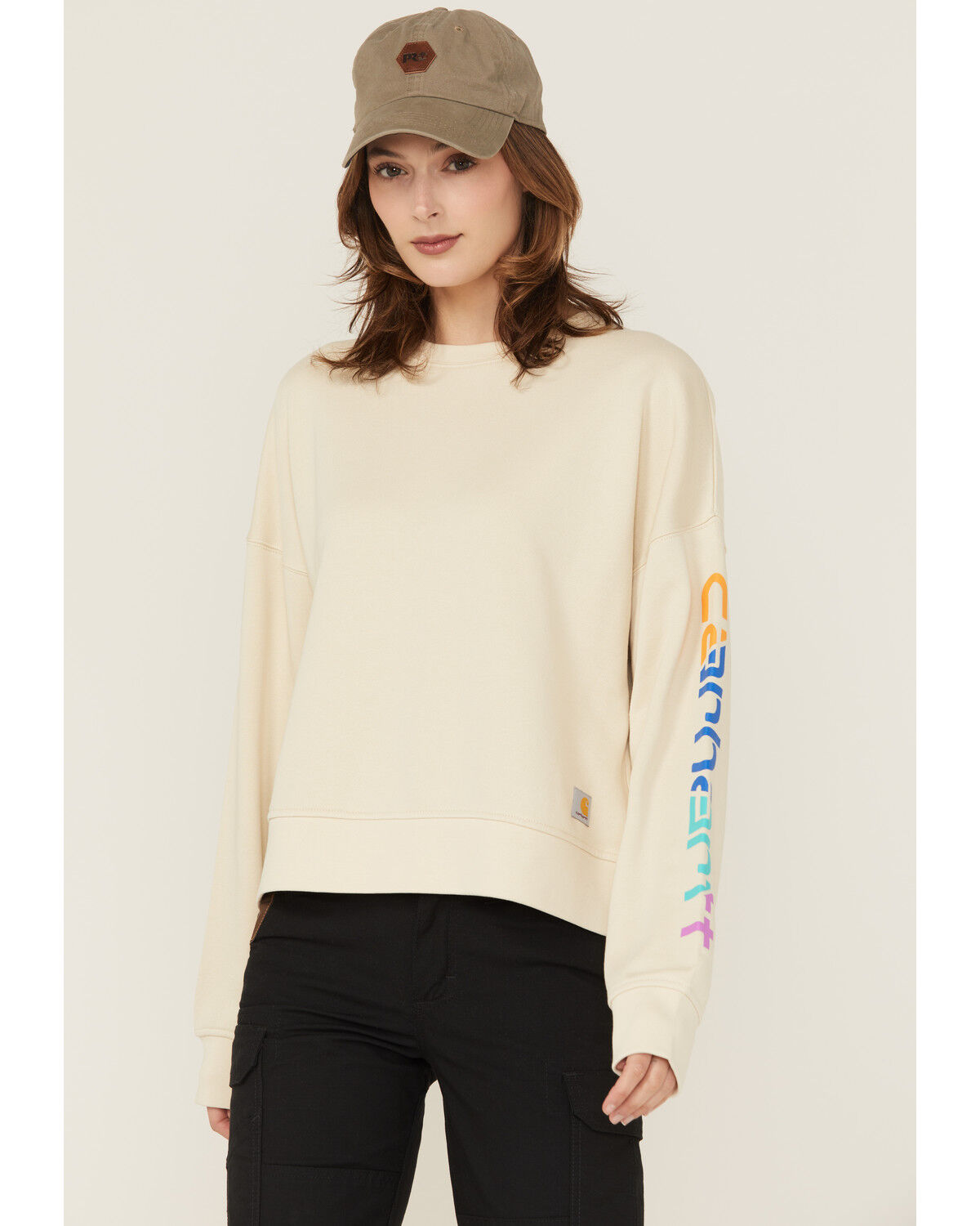 Image #1 - Carhartt Women's TENCEL™ Fiber Series Loose Fit Long Sleeve Graphic Sweatshirt, Oatmeal, hi-res
