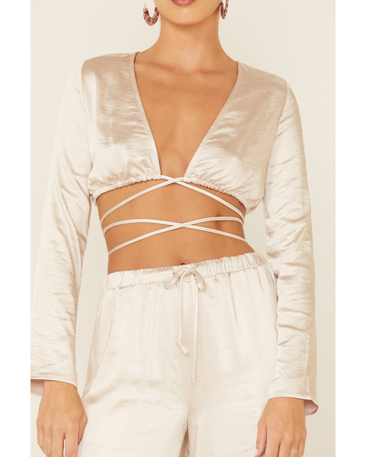 Image #3 - The Now Women's Lily Wrap Long Sleeve Crop Top, Cream, hi-res
