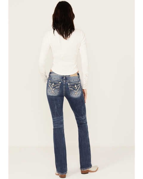 Image #1 - Miss Me Women's Medium Wash Mid Rise Embroidered Pocket Bootcut Jeans , Medium Blue, hi-res