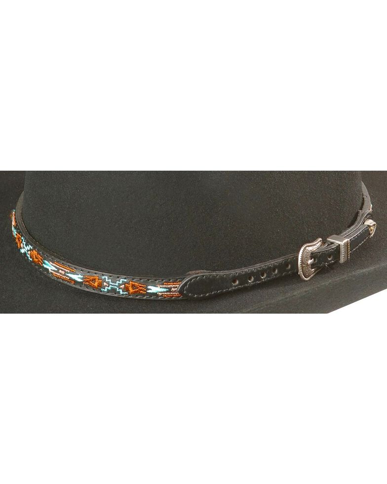 Aztec Embroidered Leather Hat Band, Black, hi-res