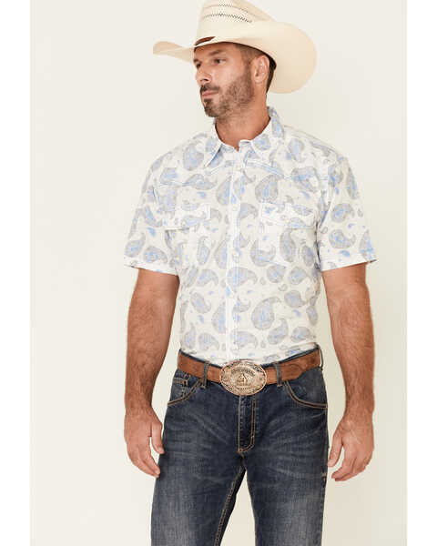 Cowboy Hardware Men's Double Paisley Print Short Sleeve Western Shirt, Cream, hi-res