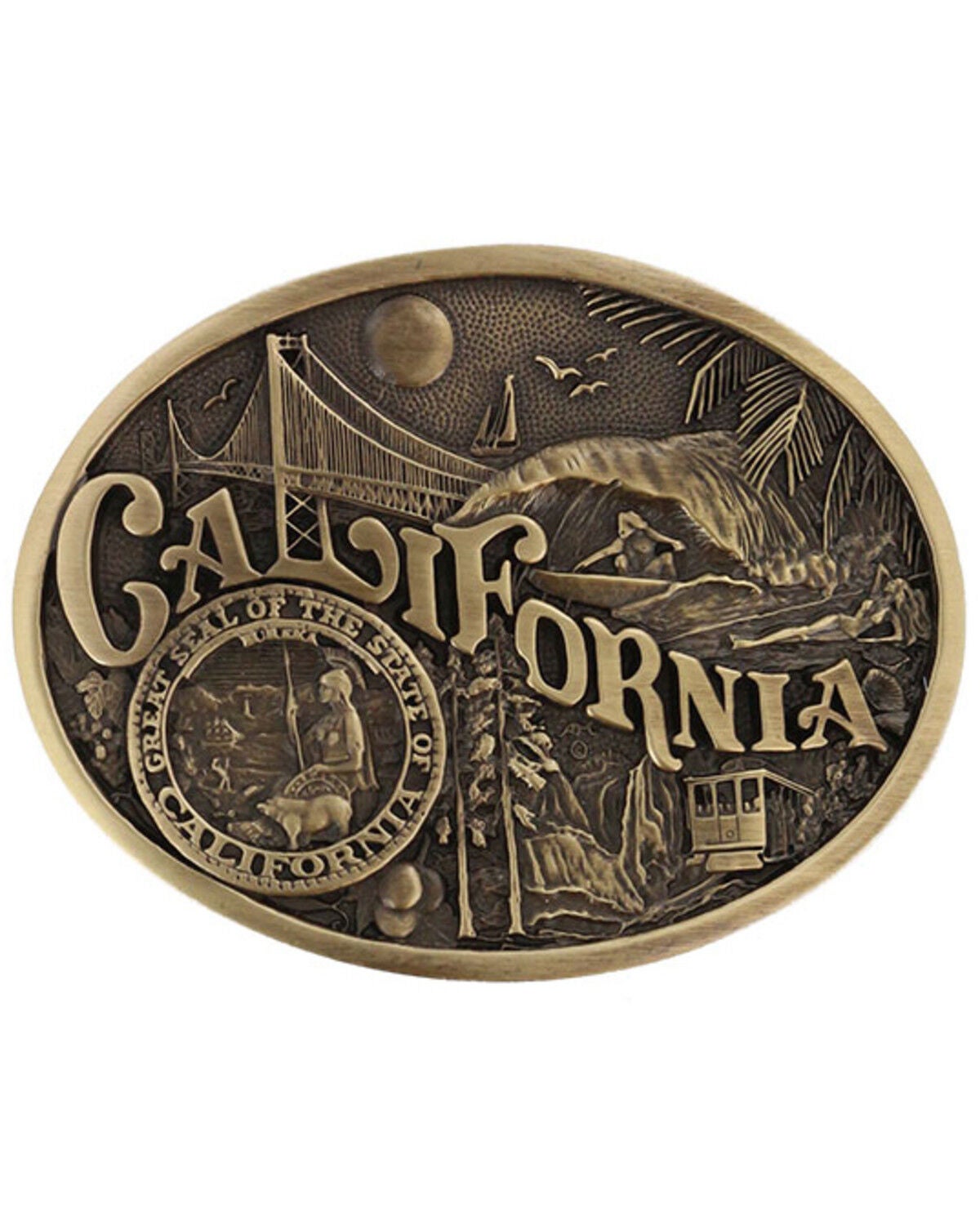 Montana Silversmiths California State Heritage Attitude Belt Buckle, Gold, hi-res