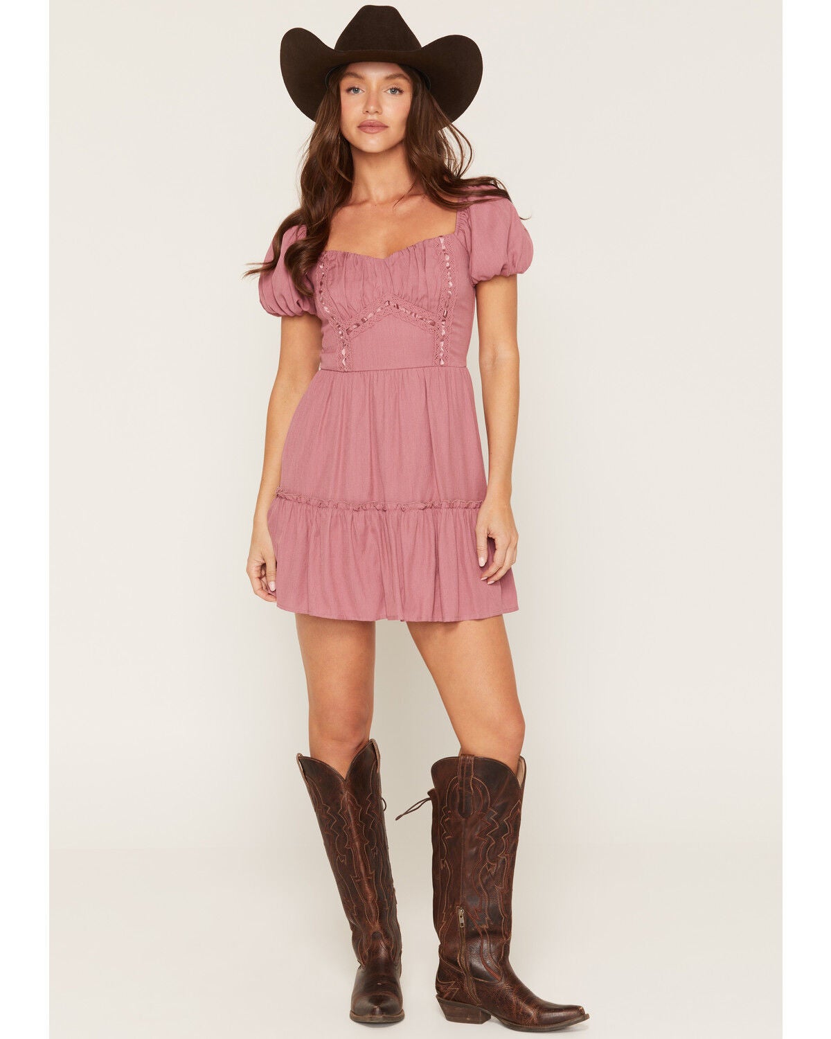 Image #1 - Trixxi Women's Solid Short Sleeve Mini Dress, Mauve, hi-res