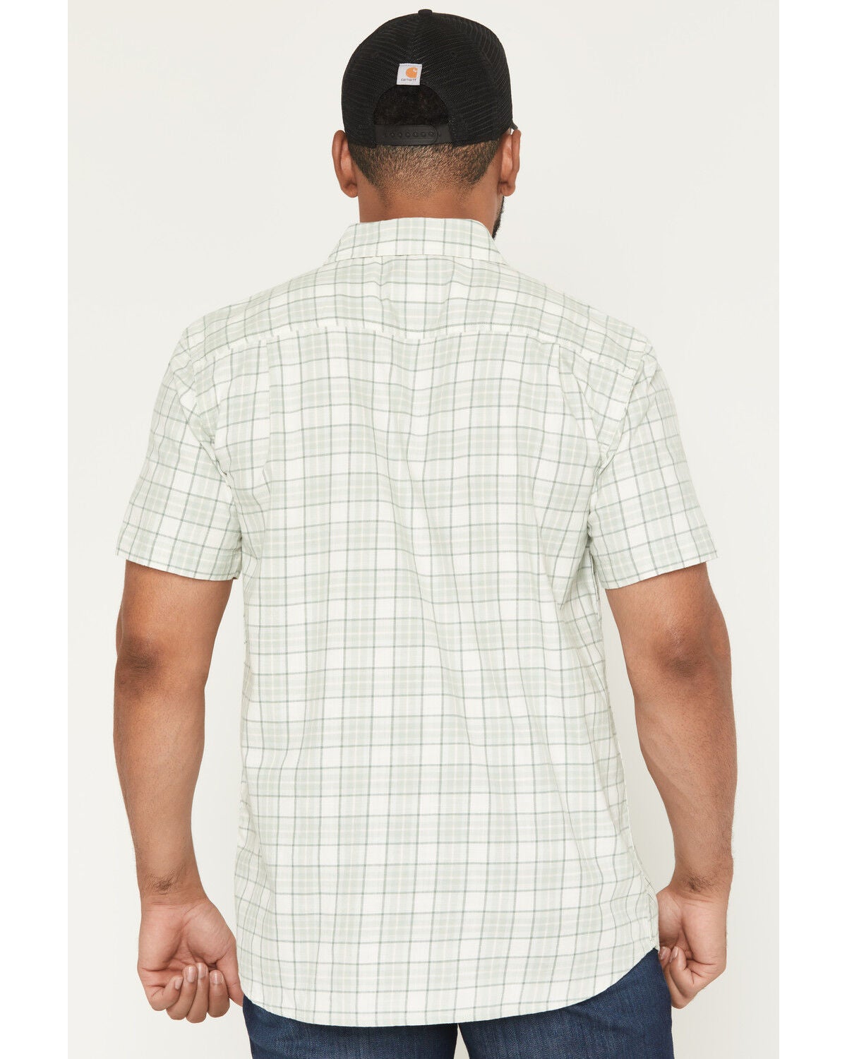 Image #4 - Carhartt Men's Bozeman Rugged Flex&reg; Relaxed Fit Plaid Print Short Sleeve Button-Down Work Shirt, Teal, hi-res