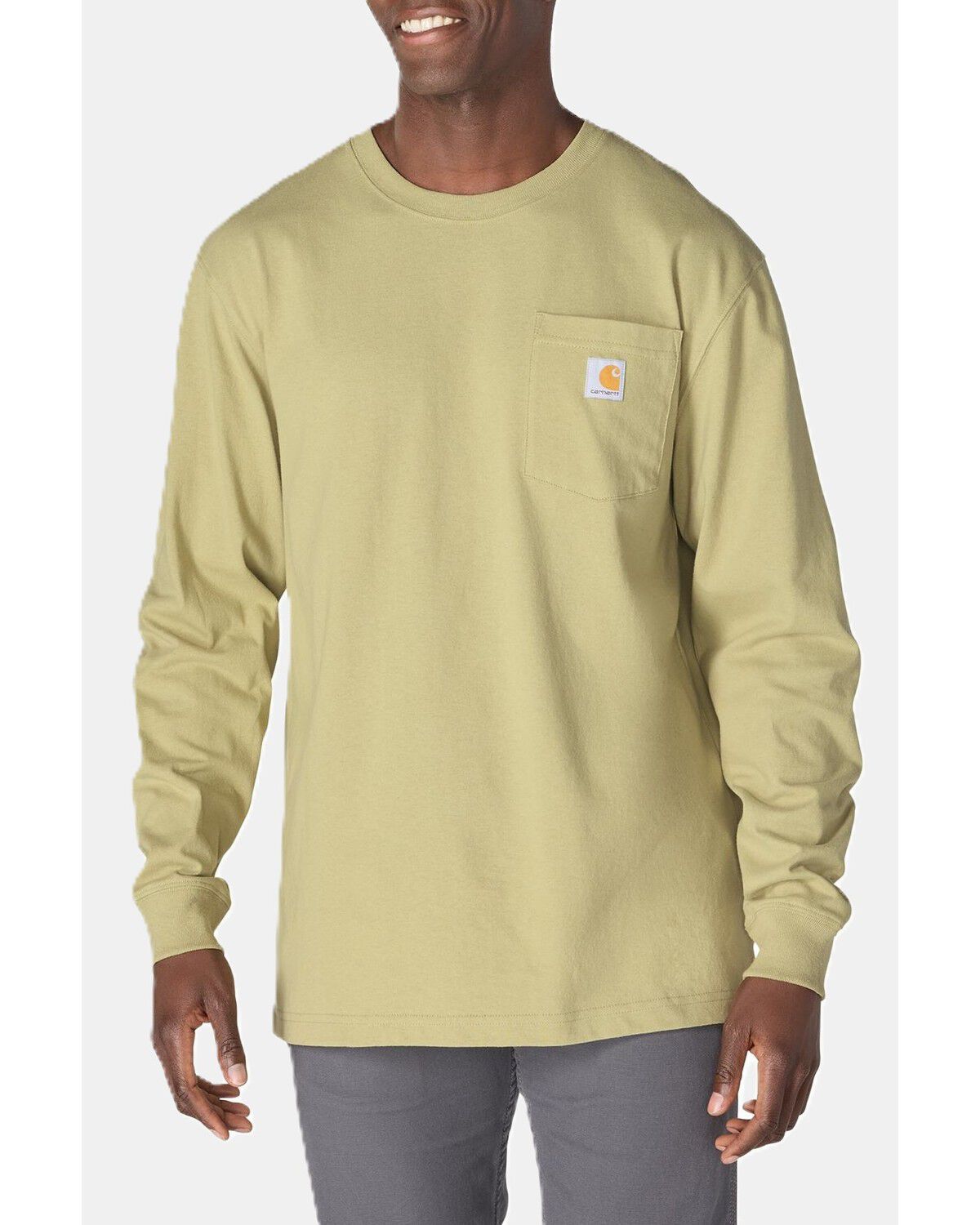 Image #1 - Carhartt Men's Deerborn Logo Loose Fit Long Sleeve Graphic T-Shirt, Olive, hi-res