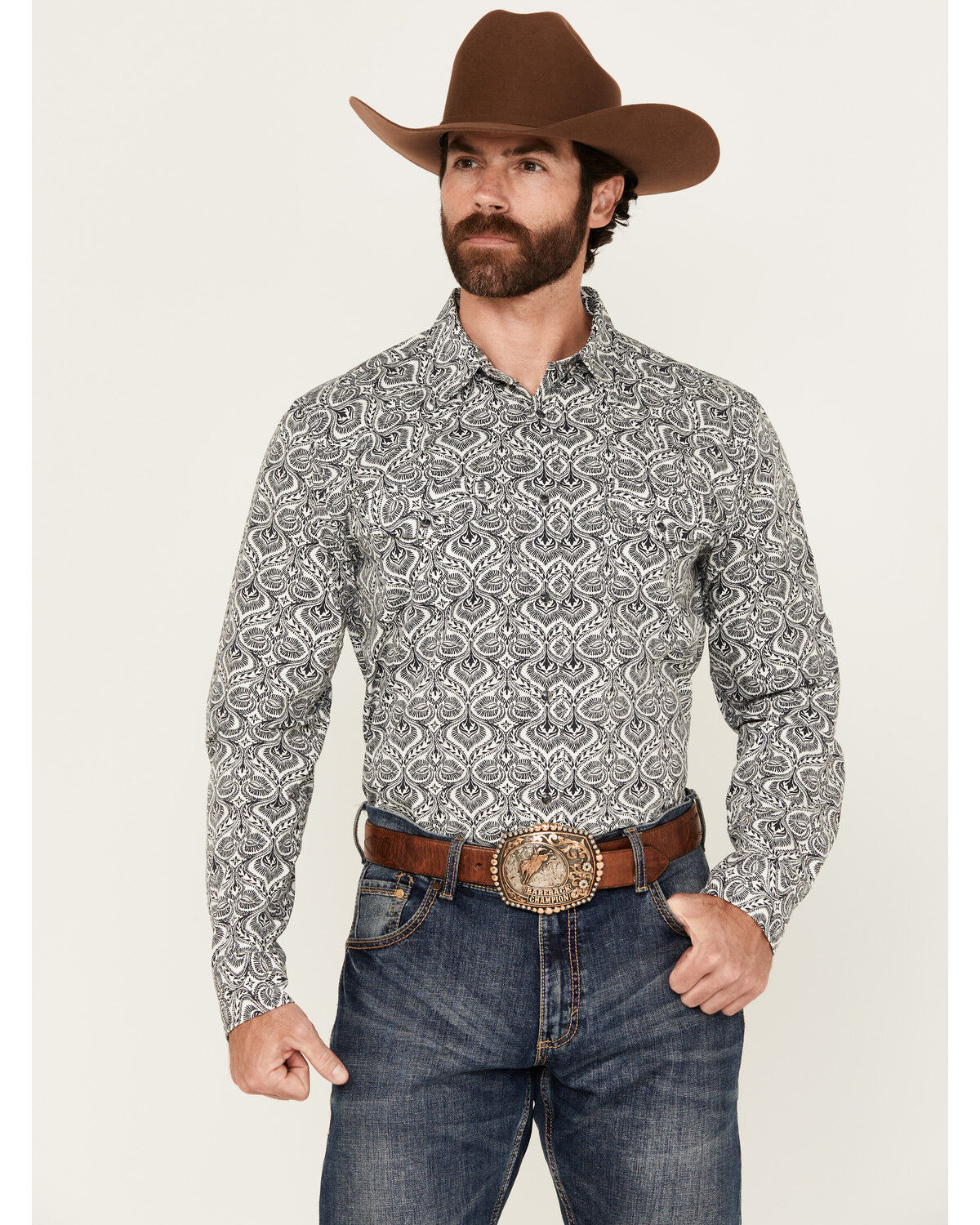 Image #1 - Gibson Trading Co Men's Lava Lamp Spade Print Long Sleeve Snap Western Shirt, Cream, hi-res