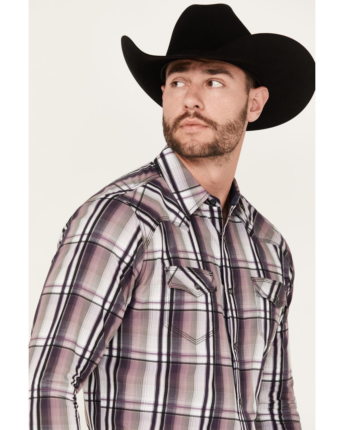 Image #2 - Moonshine Spirit&reg; Men's Back Stage Plaid Print Long Sleeve Snap Western Shirt, Purple, hi-res