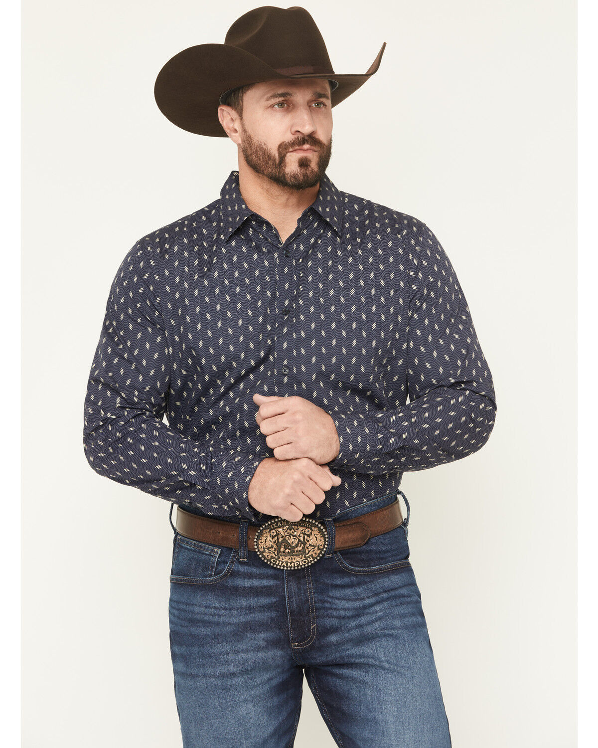 Image #1 - Gibson Trading Co Men's Zig Zag Geo Print Long Sleeve Button-Down Western Shirt - Big, Navy, hi-res