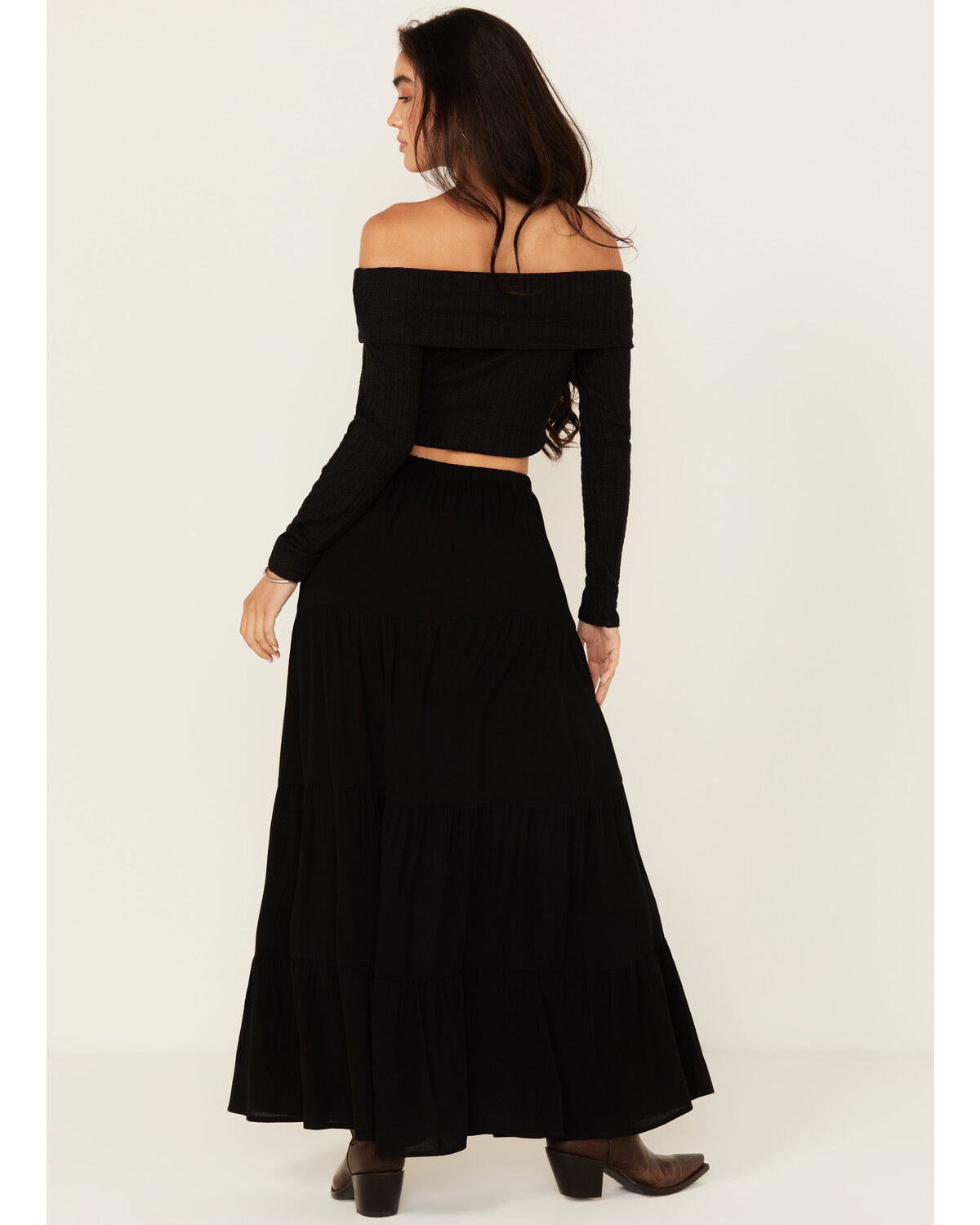 Image #3 - Originality Women's Tiered Maxi Skirt, Black, hi-res