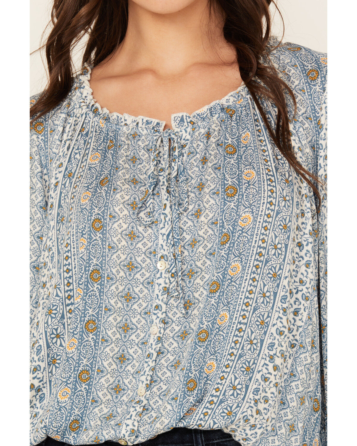 Image #3 - Wild Moss Women's Striped Button-Down Long Sleeve Top, Blue, hi-res