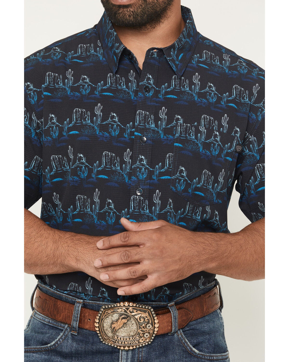 Image #3 - Rock & Roll Denim Men's Tek Desert Print Short Sleeve Button-Down Stretch Western Shirt, Black, hi-res