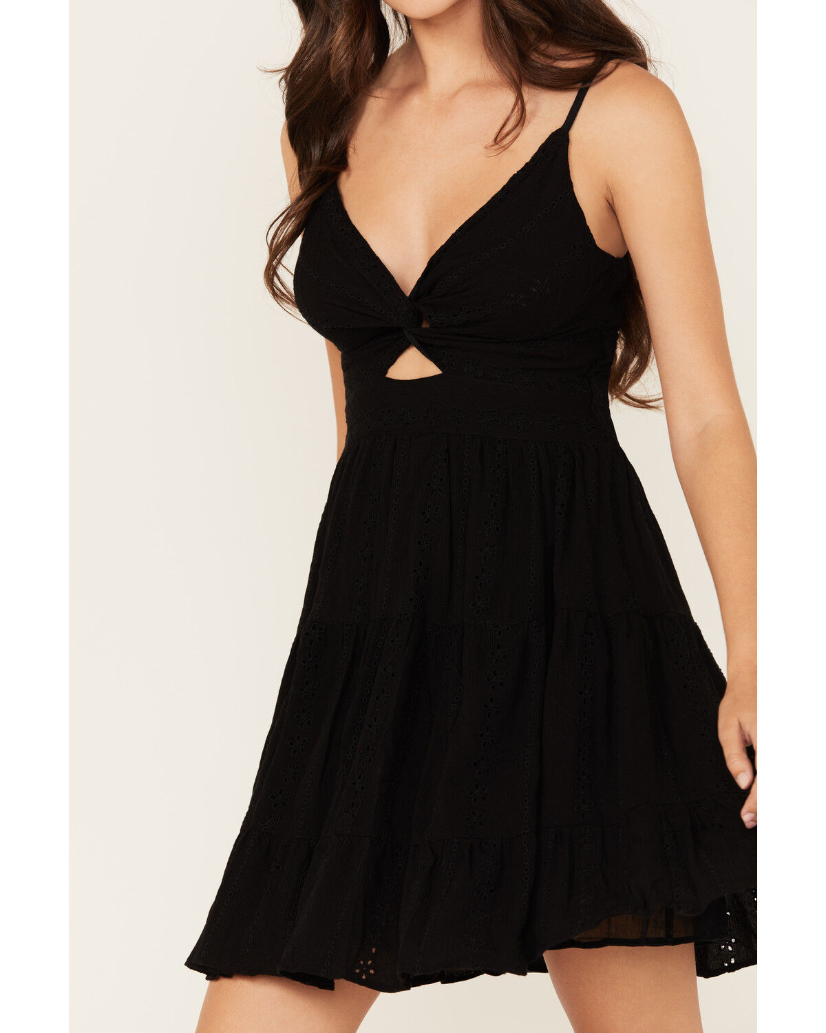 Image #3 - Angie Women's Eyelet Knot Front Mini Dress, Black, hi-res