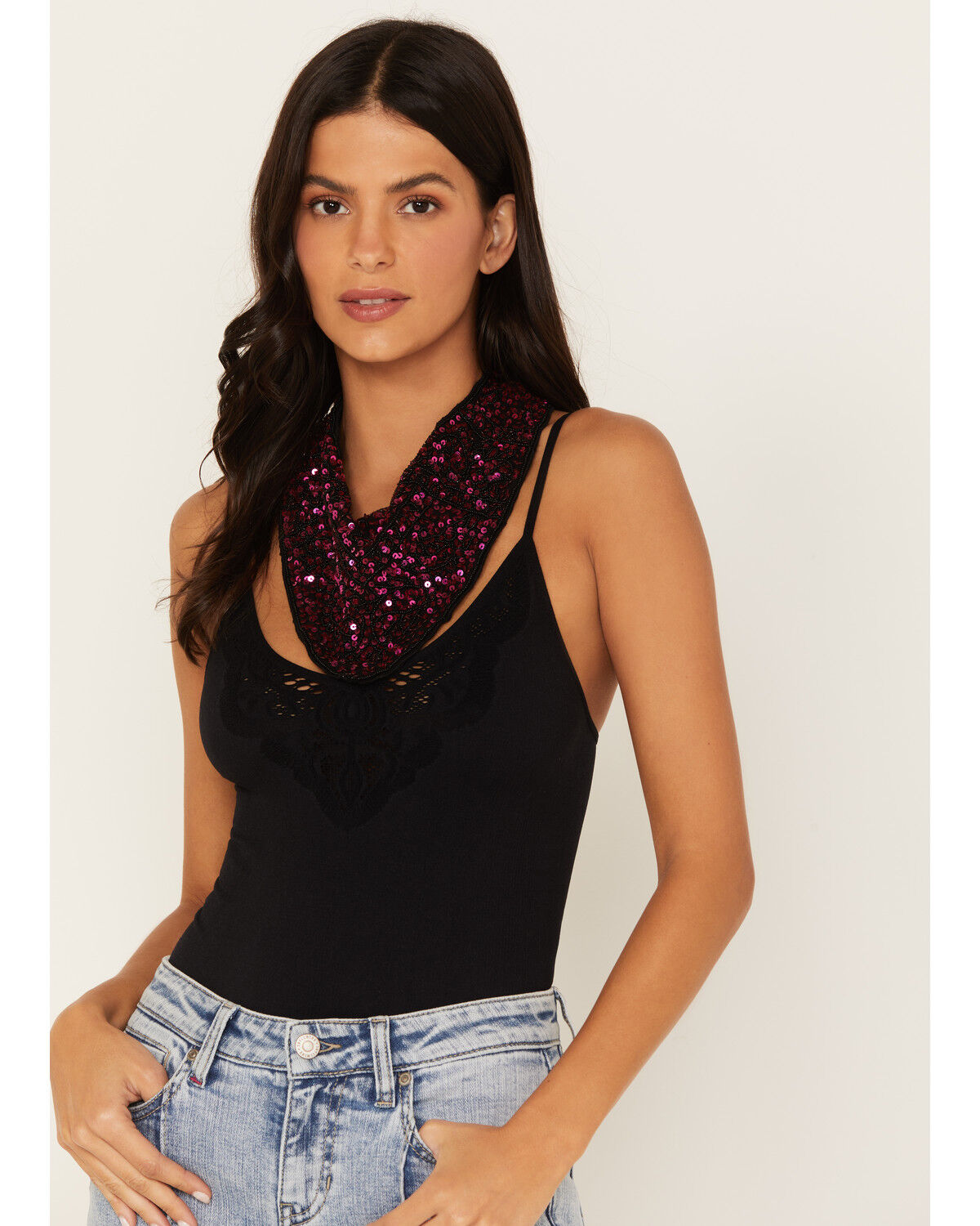 Image #1 - Idyllwind Women's Monroe Fuchsia Sequin Bandana Necklace, Fuchsia, hi-res
