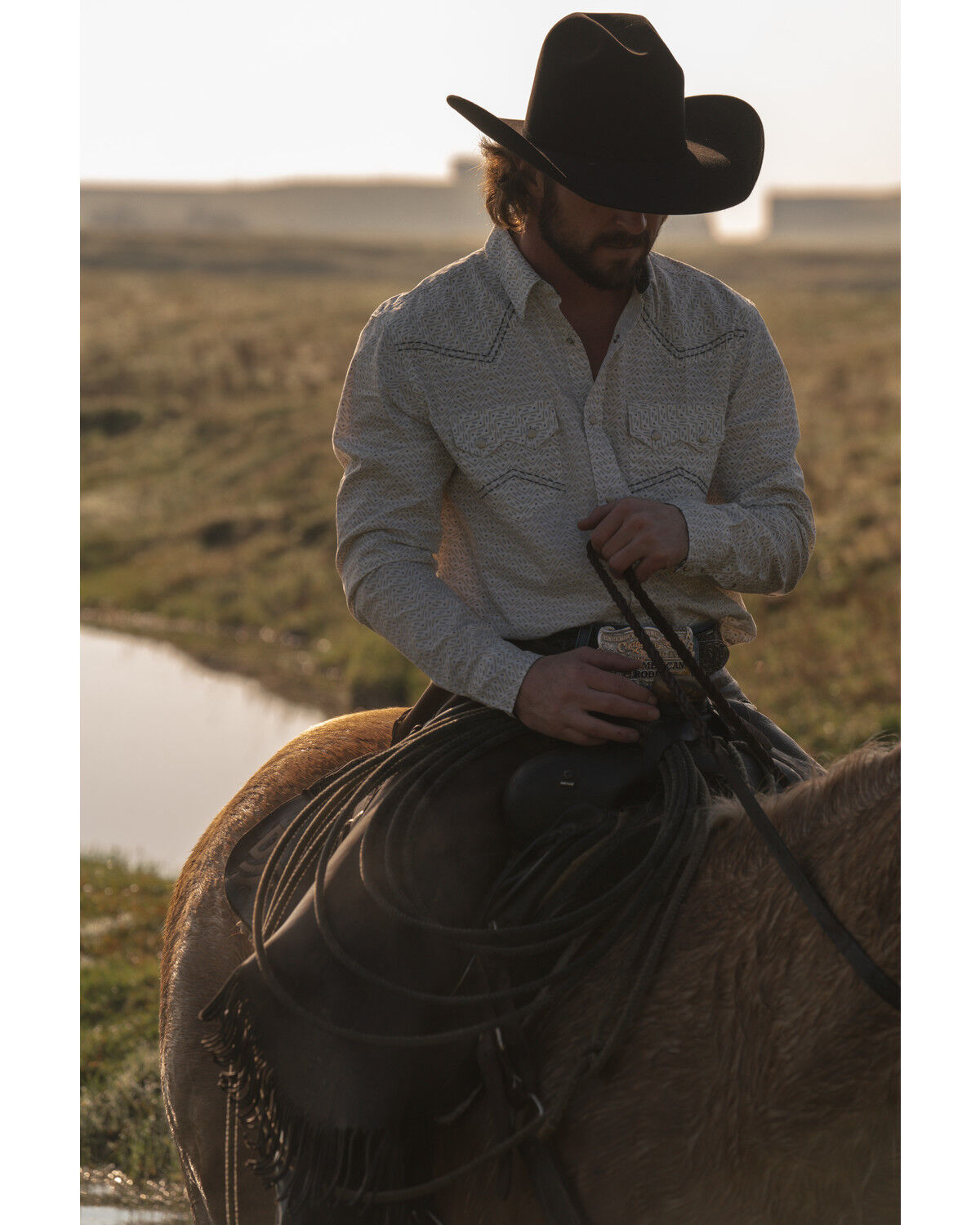 Image #1 - Cody James Men's Crackle Southwestern Geo Print Long Sleeve Snap Western Shirt, White, hi-res