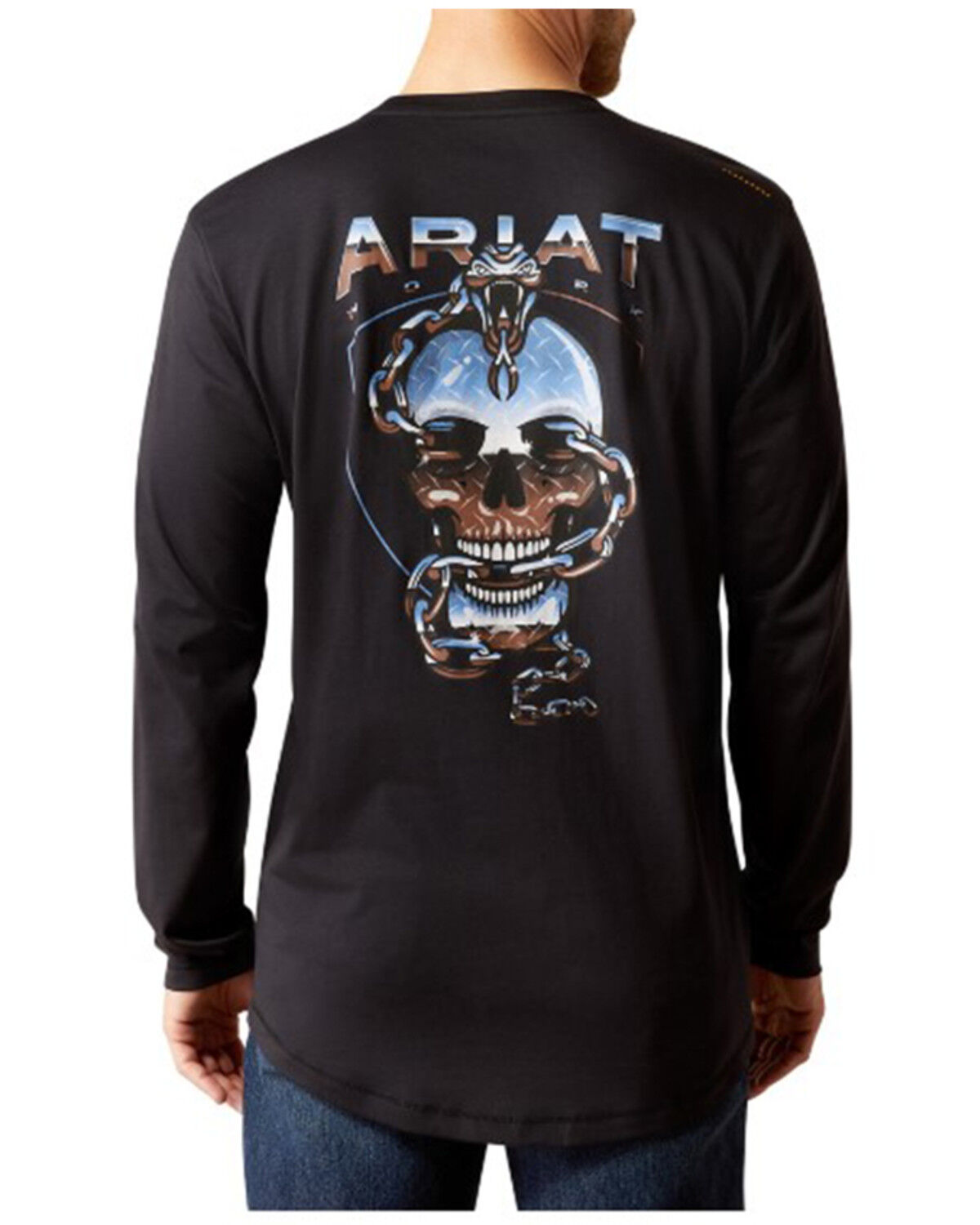 Image #1 - Ariat Men's Rebar Workman Chrome Skull Long Sleeve T-Shirt, Black, hi-res