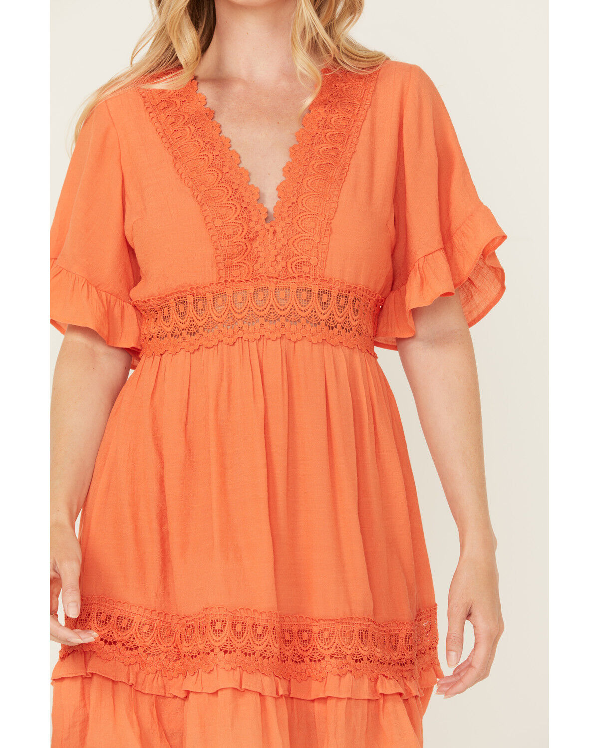 Image #3 - Wishlist Women's Solid Lace Trim Mini Dress, Orange, hi-res