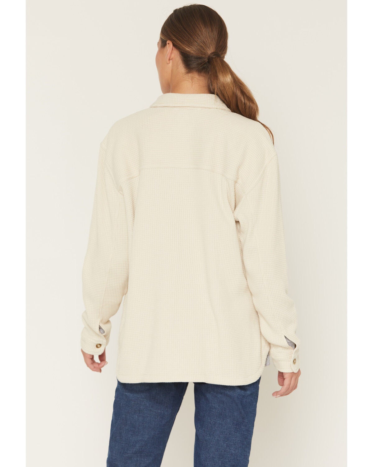 Image #4 - Carhartt Women's Oversized Fit Heavyweight Waffle Knit Work Shirt, Ivory, hi-res