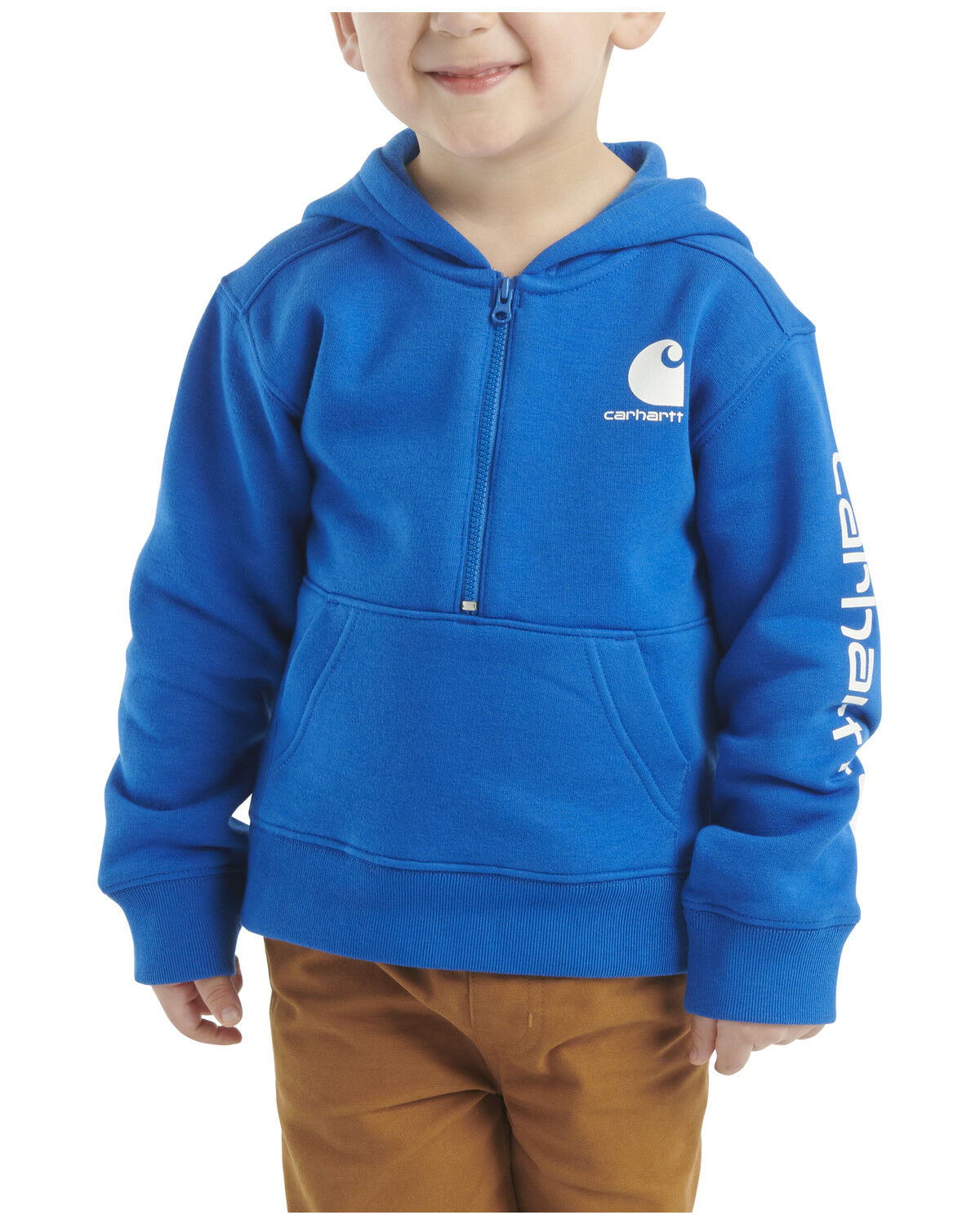 Image #1 - Carhartt Toddler Boys' Logo Half Zip Hooded Sweatshirt, Blue, hi-res