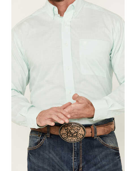 Image #3 - Ariat Men's Solid Slub Classic Fit Long Sleeve Button-Down Western Shirt - Big, Mint, hi-res