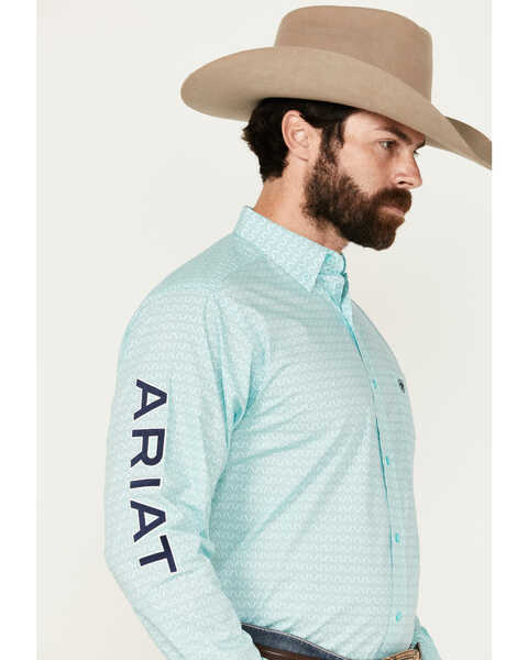 Image #2 - Ariat Men's Gian Team Logo Geo Print Long Sleeve Button-Down Western Shirt , Aqua, hi-res