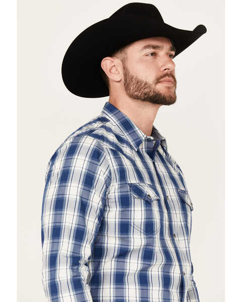 Image #2 - Cody James Men's Barrel Plaid Print Long Sleeve Western Snap Shirt - Big, Navy, hi-res