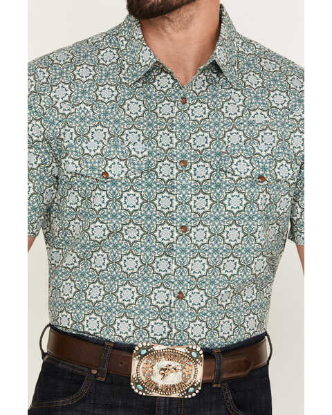 Image #3 - Gibson Men's Antonio Geo Print Short Sleeve Western Snap Shirt, Steel, hi-res