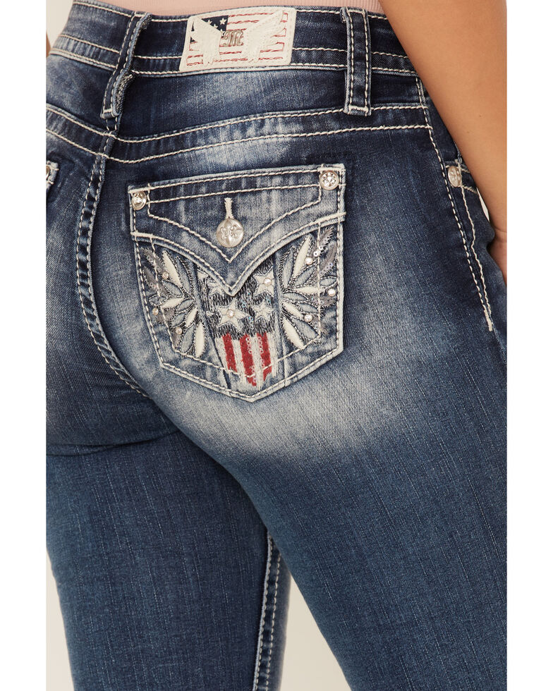 Miss Me Women's Mid-Rise Americana Wing Bootcut Jeans, Blue, hi-res