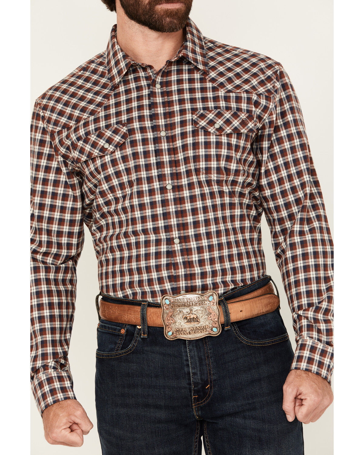 Image #3 - Blue Ranchwear Men's Bryce Plaid Print Long Sleeve Snap Western Shirt, Red, hi-res