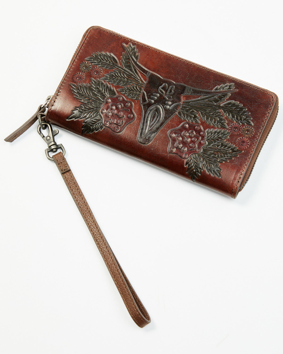 Image #1 - Idyllwind Women's Lenora Painted Longhorn Tooled Leather Wallet, Brown, hi-res