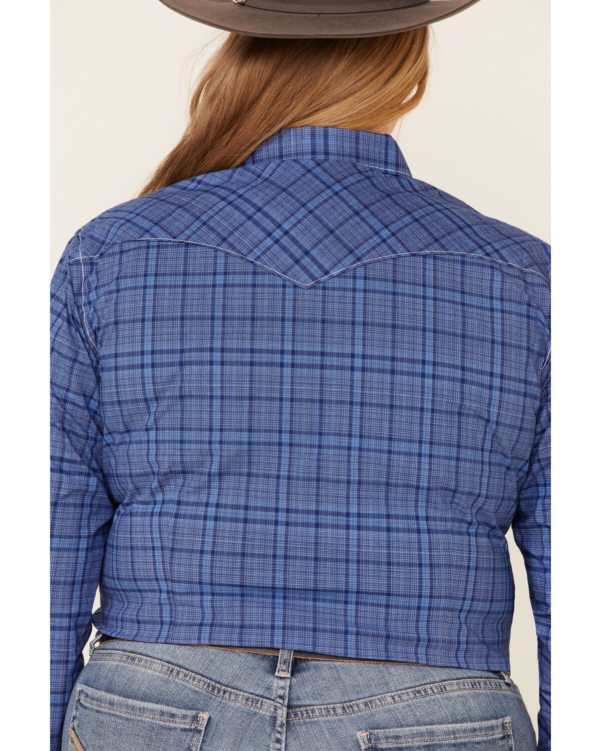 Image #4 - Rough Stock by Panhandle Women's Carrigan Plaid Print Long Sleeve Western Shirt - Plus, Blue, hi-res